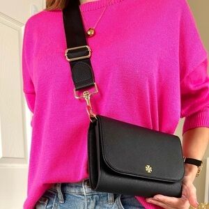 NEW Tory Burch bag crossbody black leather gold-tone hardware 2 straps NWT